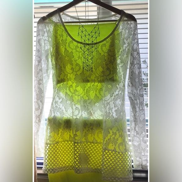 Long Sleeve Lace Dress/cover Up Off White - Picture 5 of 5